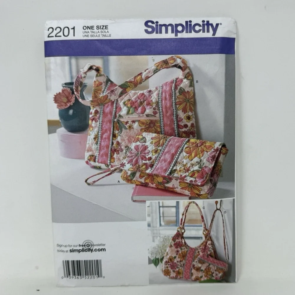 Simplicity 2201 Hobo Bag,Purse,Wristlet,Wallet,Fabric,Material,Crafts,Uncut,New,